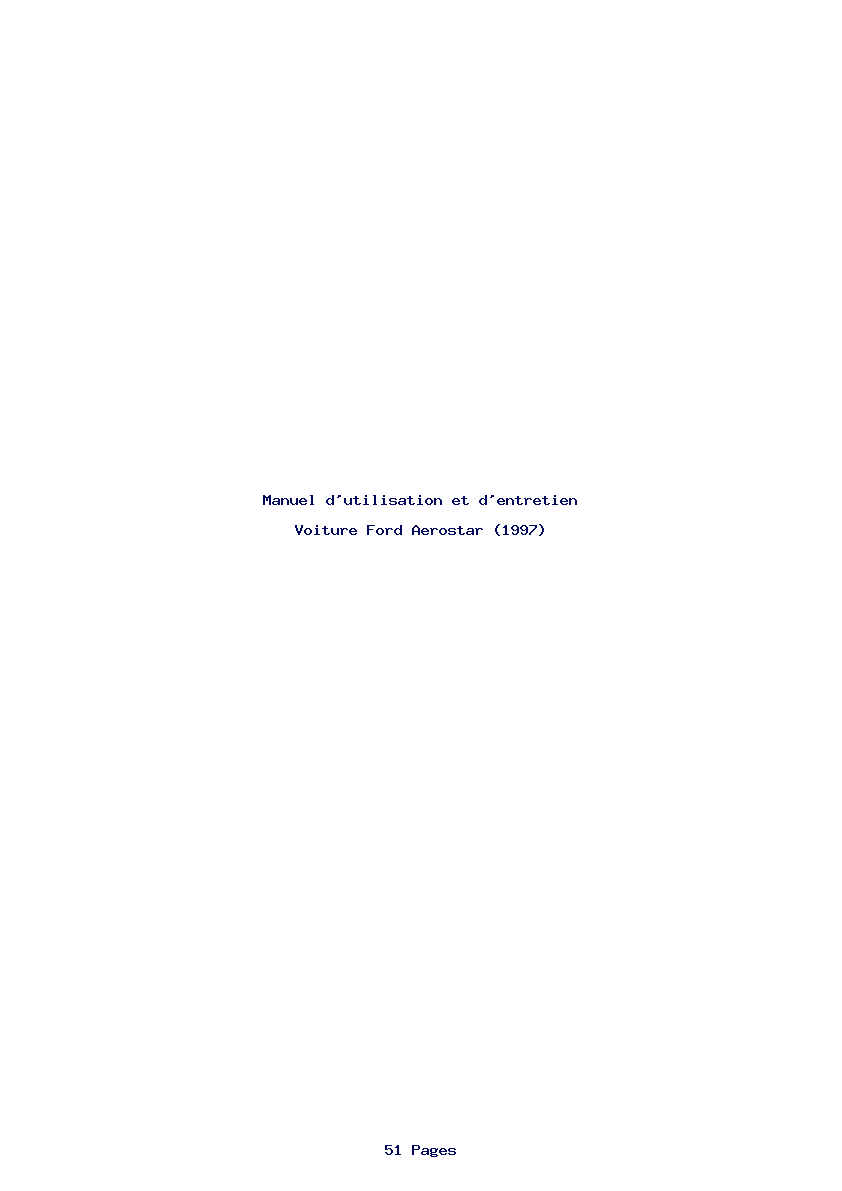 Page 1 de la notice Manuel d'utilisation et d'entretien Ford Aerostar (1997)