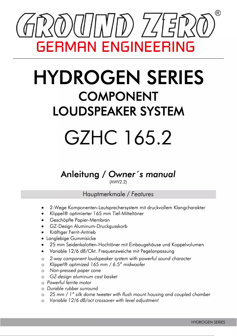 Page 1 de la notice Manuel utilisateur Ground Zero GZHC 165.2