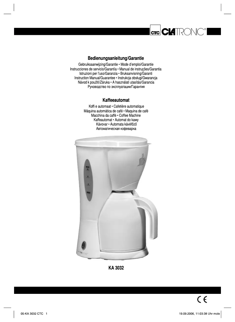 Page 1 of the manual User Manual Clatronic KA 3032
