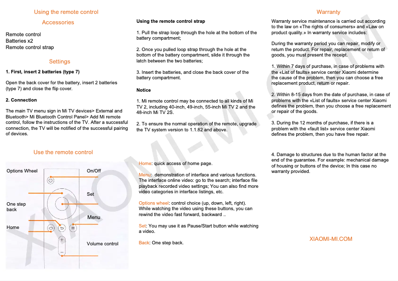 Page 1 of the manual User Manual Xiaomi Mi Bluetooth Remote Controller
