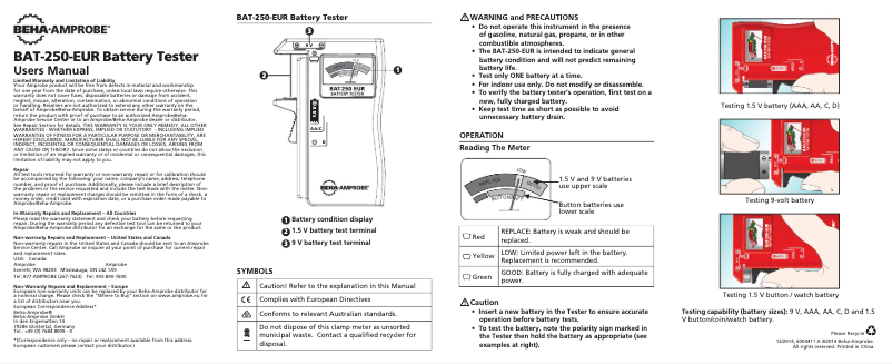 Page 1 of the manual User Manual Beha-Amprobe BAT-250-EUR