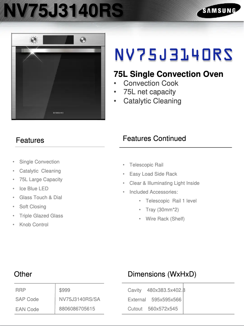 Página 1 del manual Ficha técnica Samsung NV75J3140RS