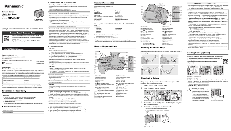 Page 1 de la notice Guide de démarrage rapide Panasonic Lumix DC-GH7