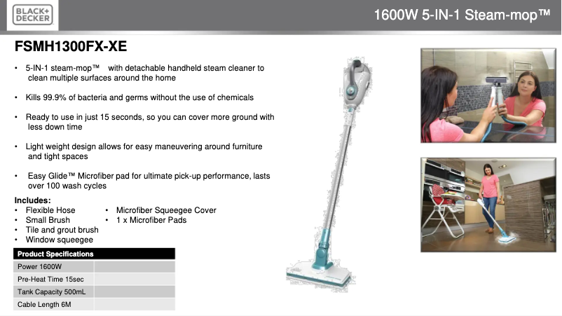 Page 1 de la notice Fiche technique Black & Decker FSMH1300FX