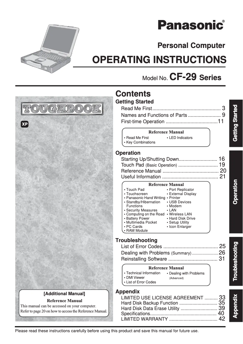 Page 1 de la notice Manuel utilisateur Panasonic Toughbook CF-29N