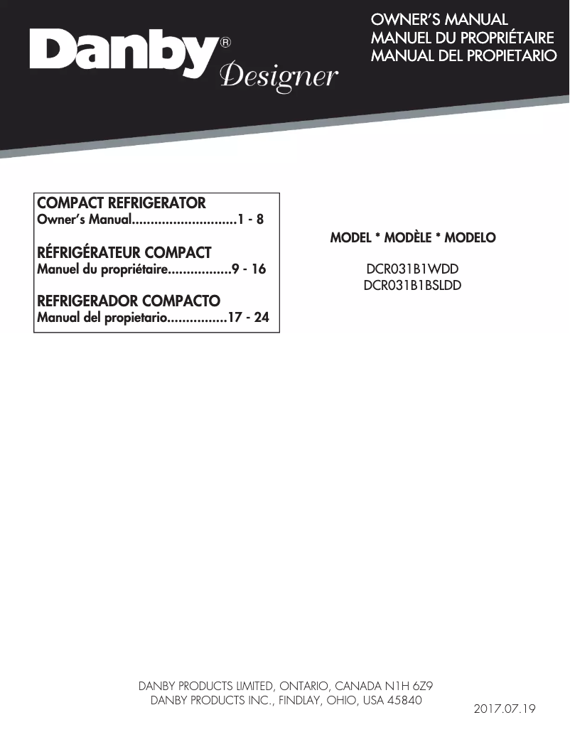 Page 1 de la notice Guide d'installation Danby DCR031B1