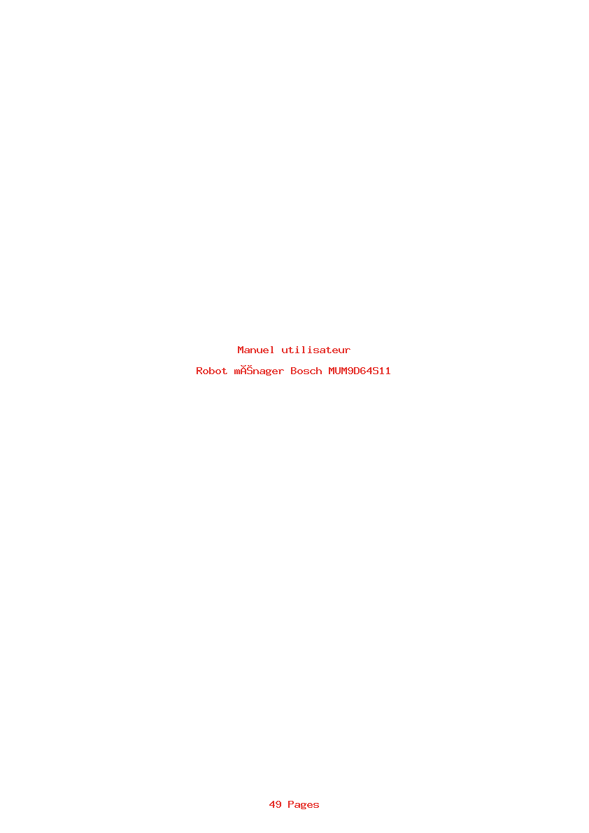 Page 1 de la notice Manuel utilisateur Bosch MUM9D64S11