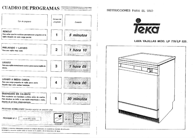 Page 1 de la notice Manuel utilisateur Teka LP 820 B