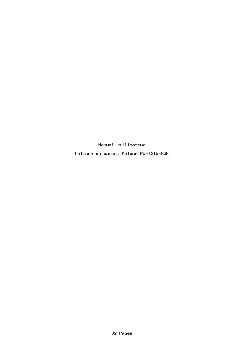 Page 1 de la notice Manuel utilisateur Malone PW-1015-SUB