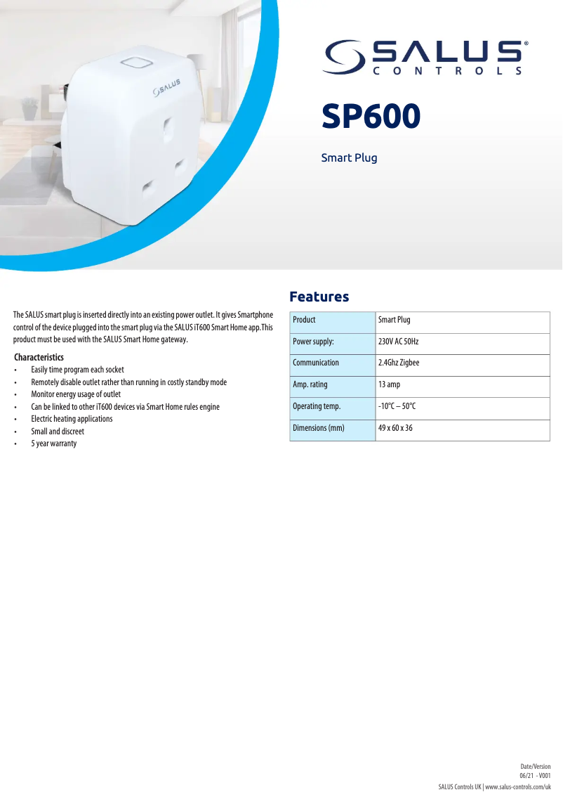 Página 1 del manual Ficha técnica Salus SP600