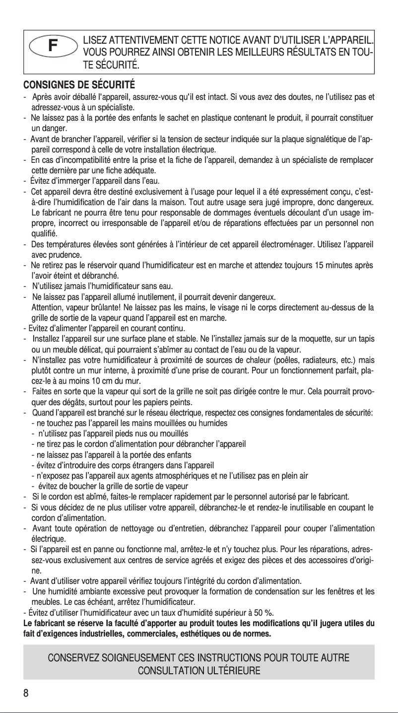 Page 1 de la notice Manuel utilisateur DeLonghi VH400