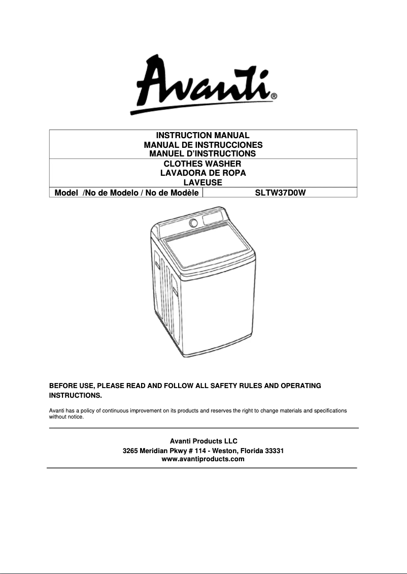 Página 1 del manual Manual de usuario Avanti SLTW37D0W