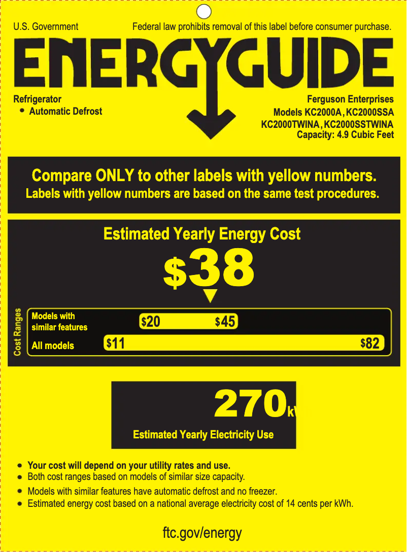 Page 1 de la notice Label énergétique EdgeStar KC2000TWIN
