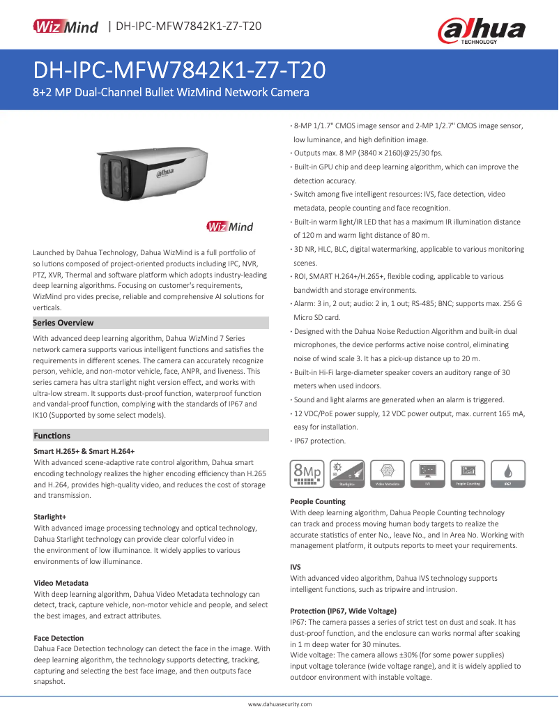 Page 1 de la notice Fiche technique Dahua Technology IPC-MFW7842K1-Z7-T20