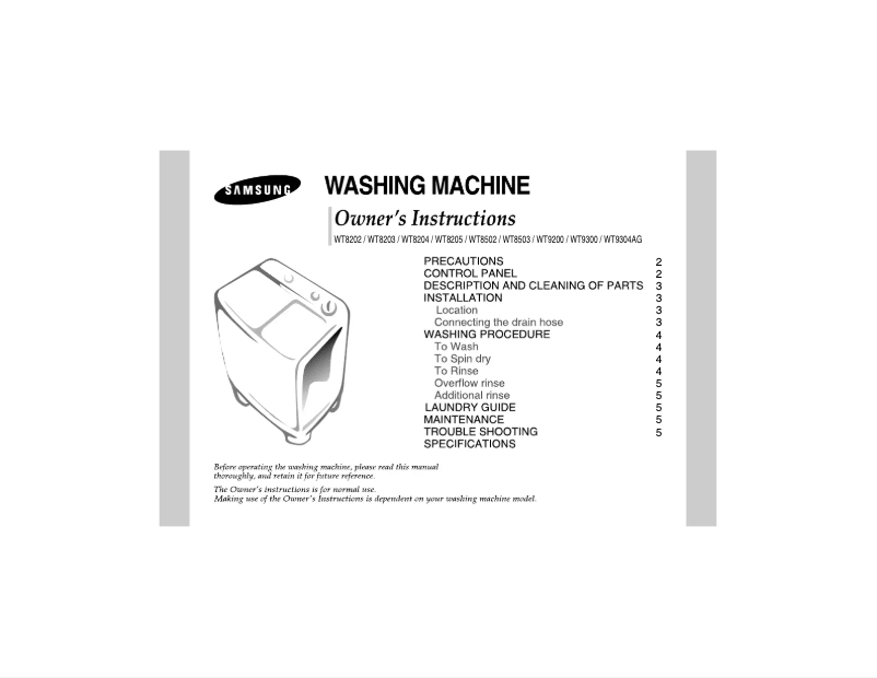 Page 1 de la notice Manuel utilisateur Samsung WT8205EG