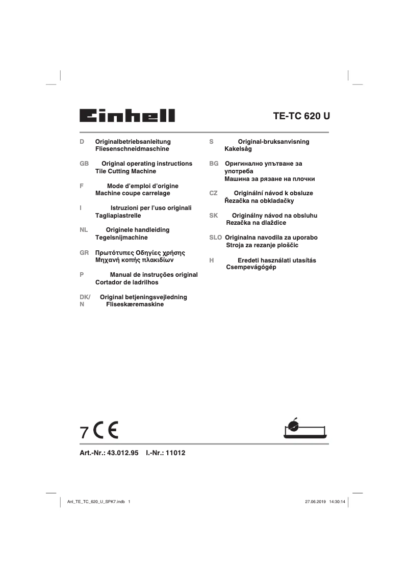 Page 1 de la notice Manuel utilisateur Einhell TE-TC 620 U