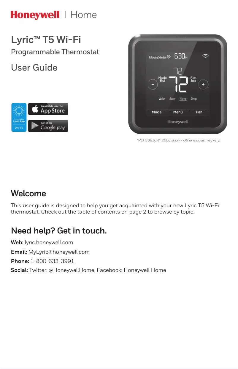 Page 1 de la notice Manuel utilisateur Honeywell Home Lyric T5 Wi-Fi