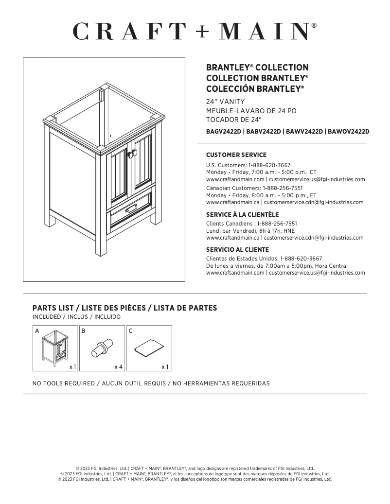 Page 1 de la notice Manuel utilisateur CRAFT + MAIN Brantley BAGVT2522D-QSW