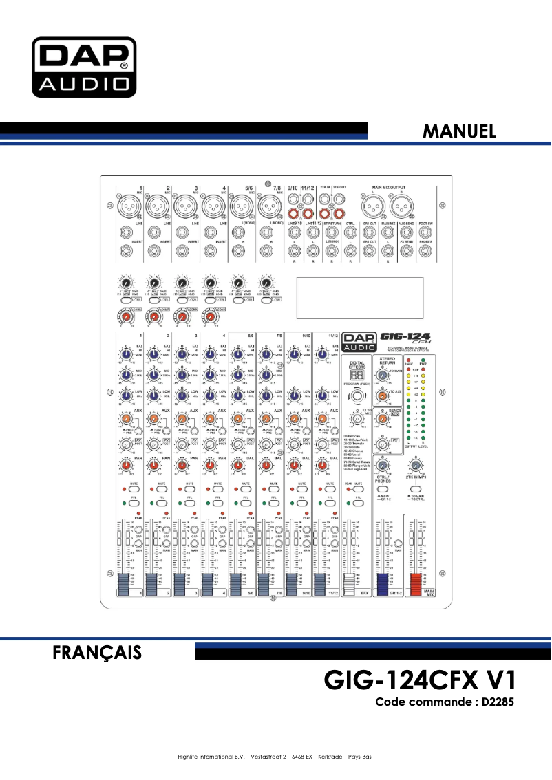 Page 1 de la notice Manuel utilisateur DAP-Audio GIG-124CFX