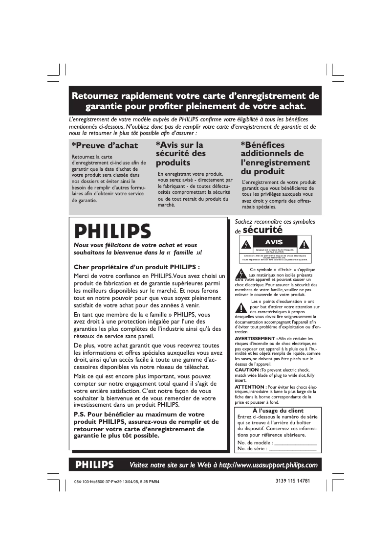 Page n°1 - Manuel utilisateur Philips HTS5500C