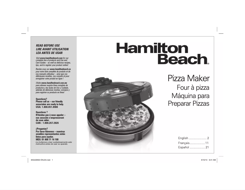 Page 1 de la notice Manuel utilisateur Hamilton Beach 31700