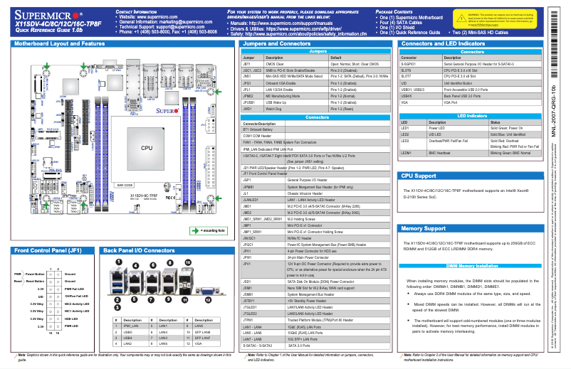 Page 1 de la notice Guide de démarrage rapide Supermicro X11SDV-12C-TP8F