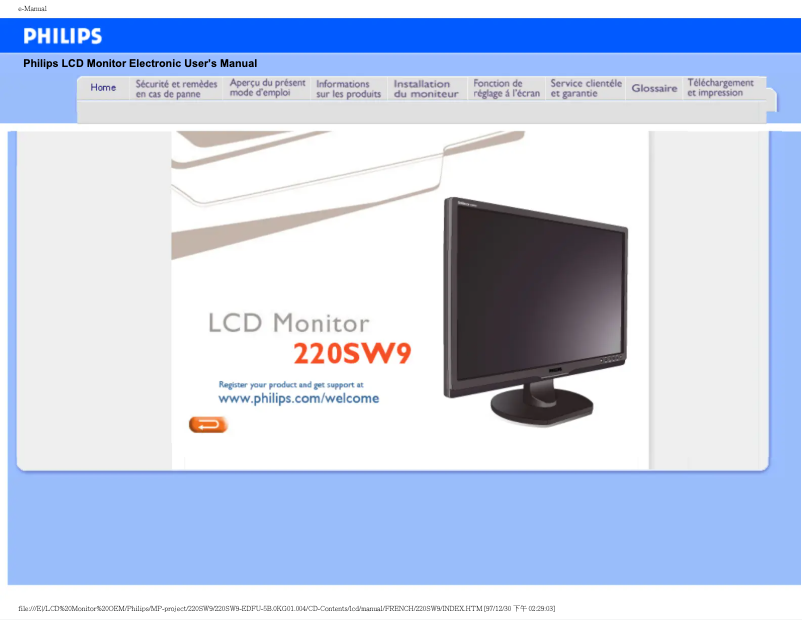 Page n°1 - Manuel utilisateur Philips Brilliance 220SW9FB
