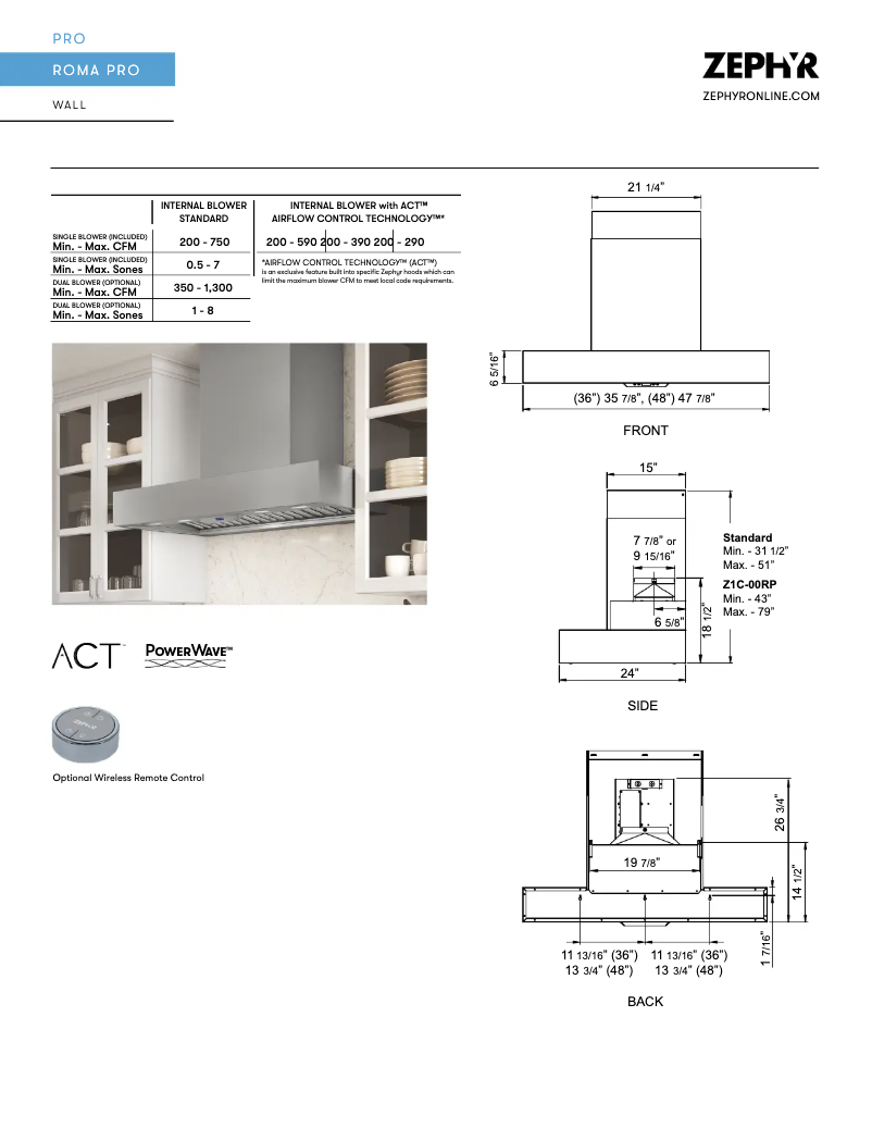 Page 1 de la notice Fiche technique Zephyr Siena Pro ZSP-E48BS
