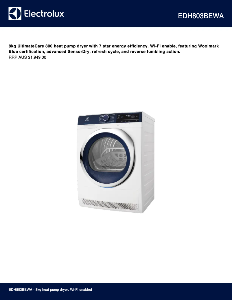 Página 1 del manual Ficha técnica Electrolux EDH803BEWA