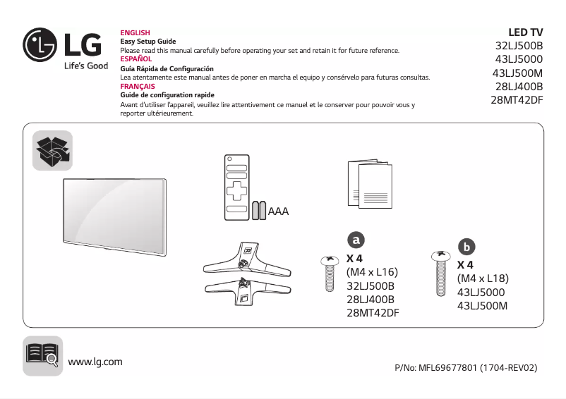 Page 1 de la notice Manuel utilisateur LG 43LJ500M