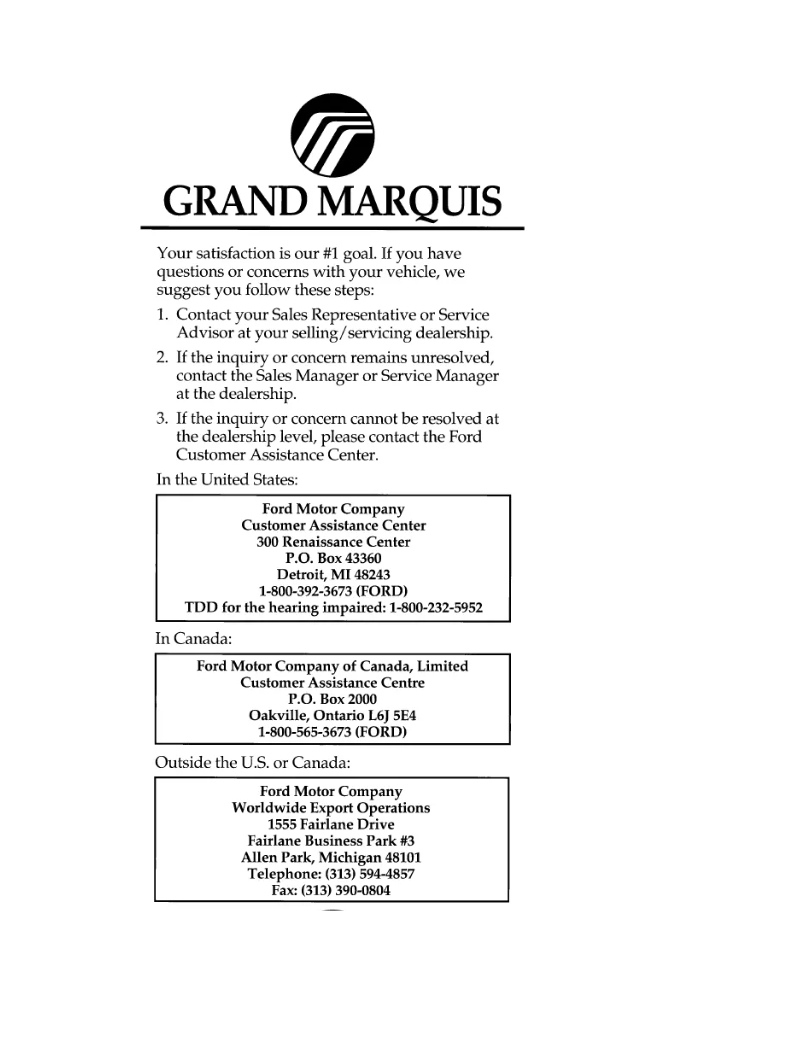 Page 1 of the manual User Manual Mercury Grand Marquis (1997)