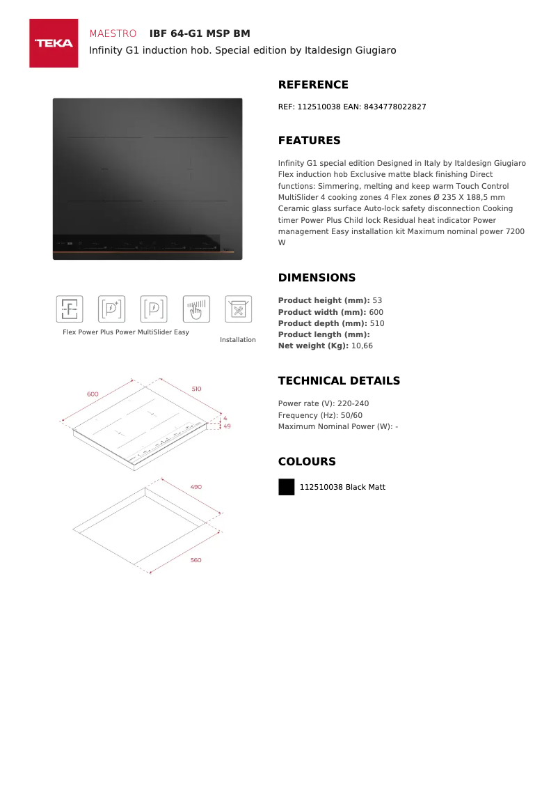 Page 1 de la notice Fiche technique Teka IBF 64-G1