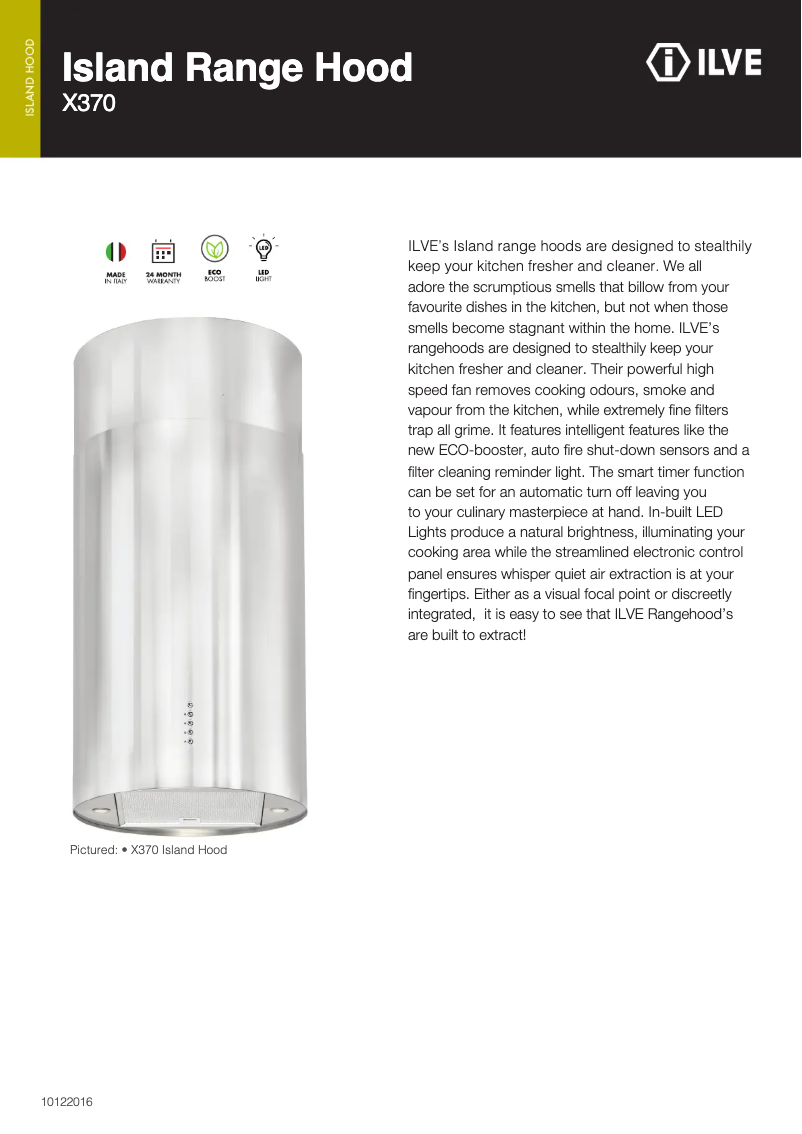 Page 1 de la notice Fiche technique Ilve X370