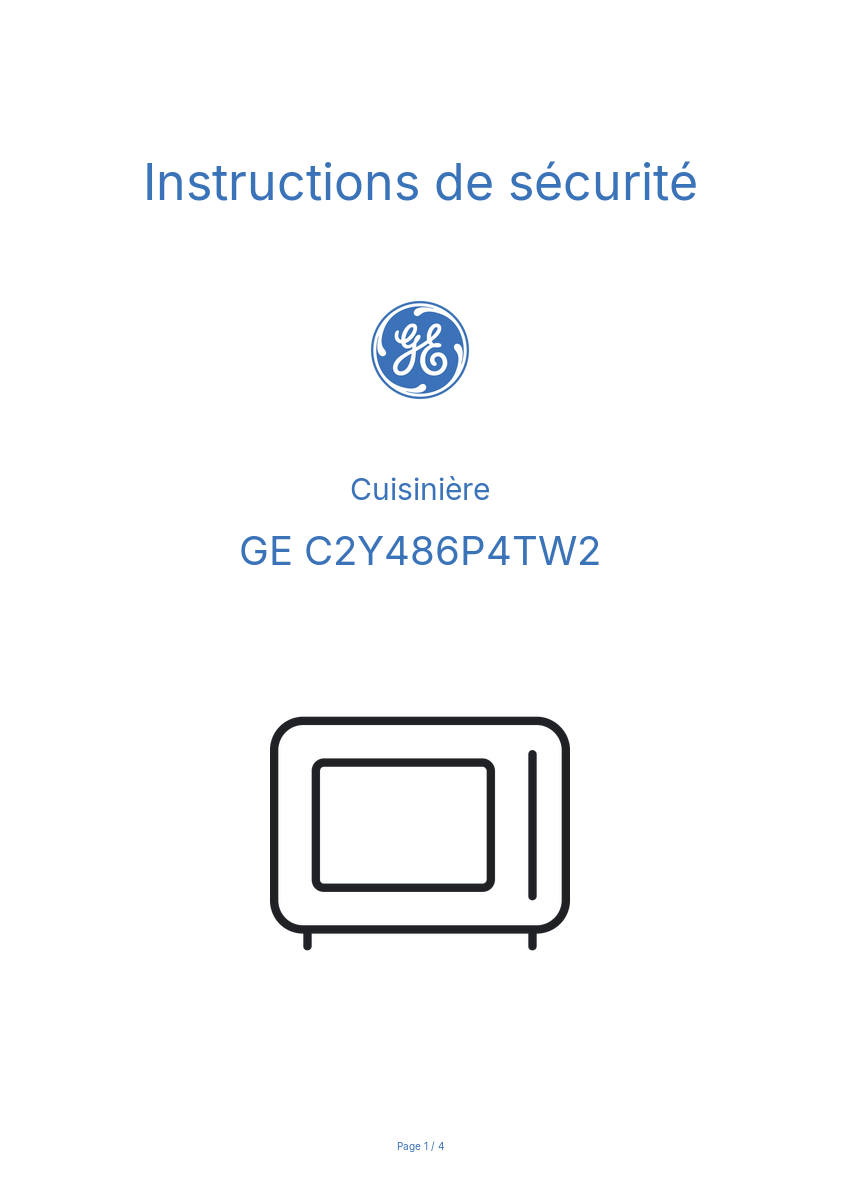 Page 1 de la notice Instructions de sécurité GE C2Y486P4TW2