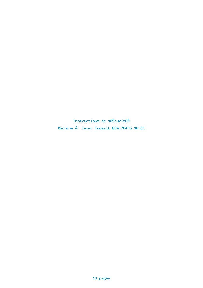 Page 1 de la notice Instructions de sécurité Indesit BDA 76435 9W EE