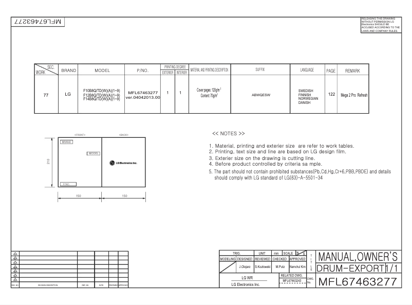 Page 1 de la notice Manuel utilisateur LG F14B8TDA1