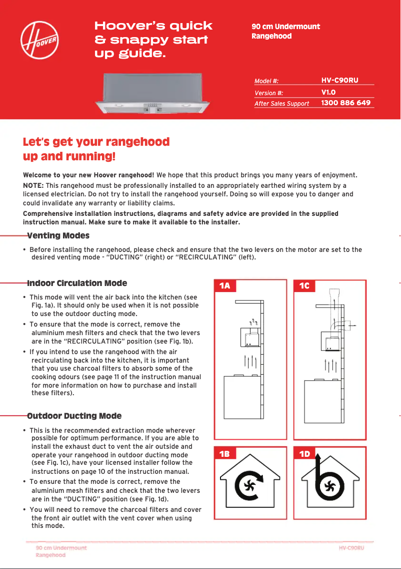 Page 1 de la notice Guide de démarrage rapide Hoover HV-C90RU