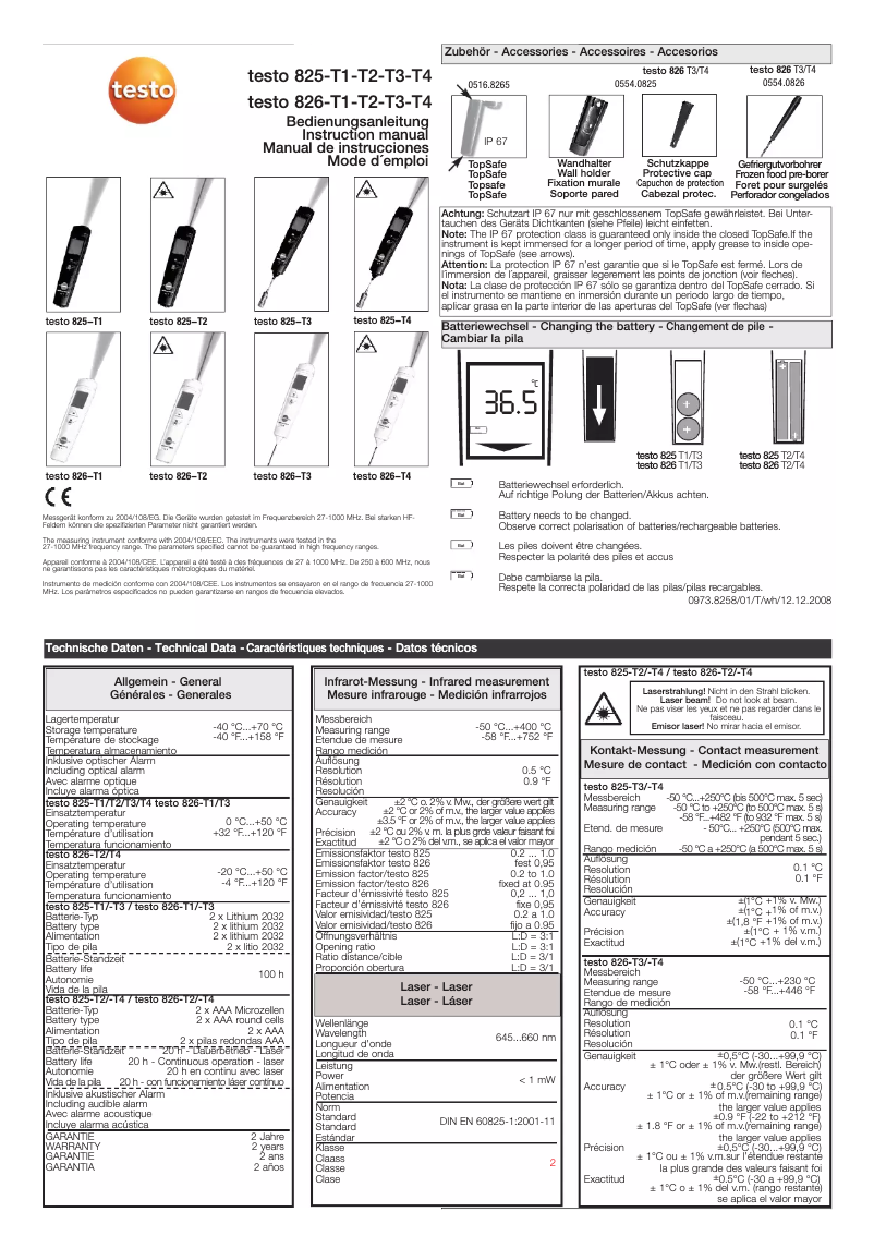 Page 1 de la notice Manuel utilisateur Testo 825-T1