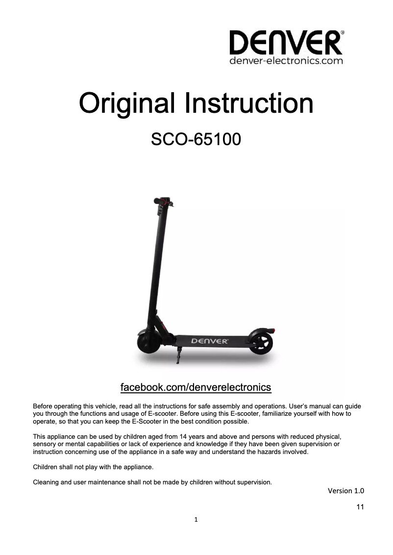 Page 1 de la notice Manuel utilisateur Denver SCO-65100