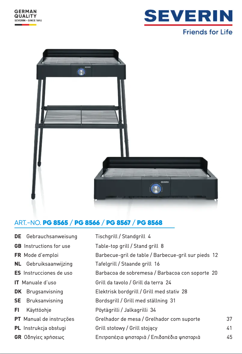 Page 1 de la notice Fiche technique Severin PG 8565