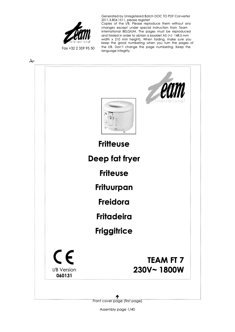 Page 1 de la notice Manuel utilisateur Team FT 7