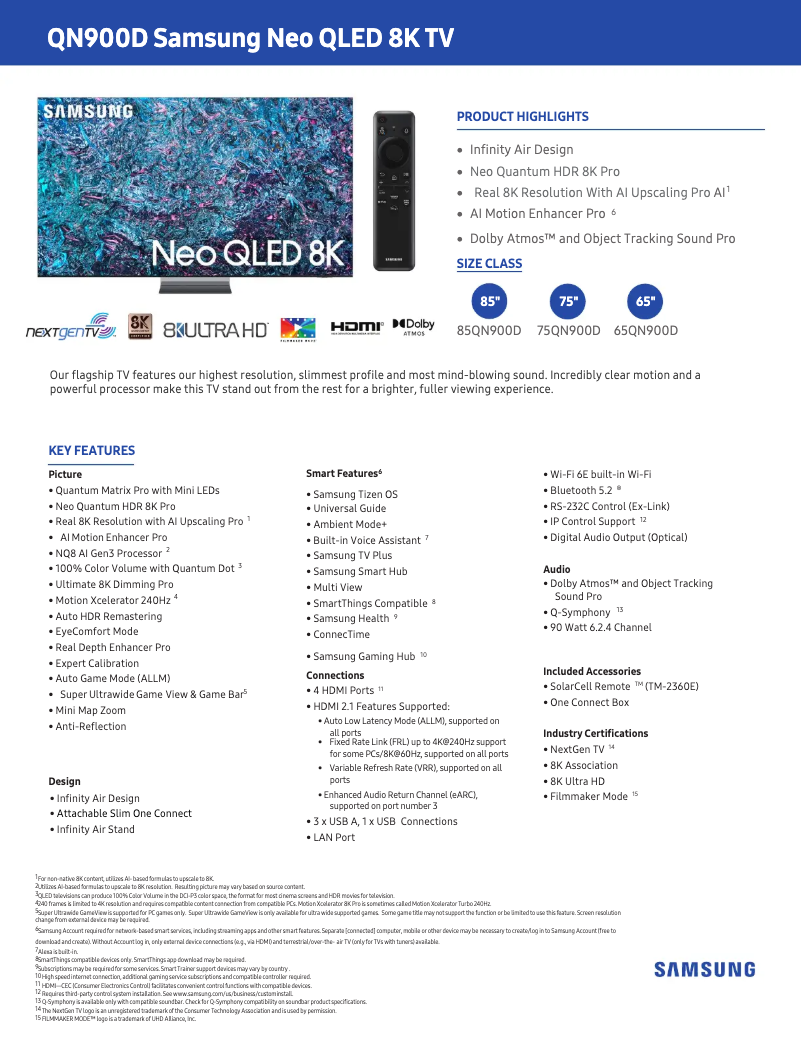 Página 1 del manual Ficha técnica Samsung QN65QN900DF