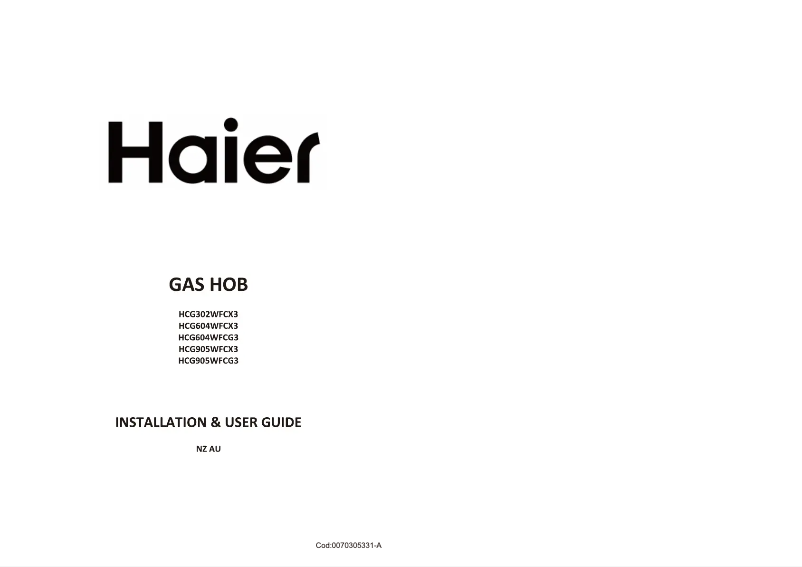 Page 1 of the manual Installation Guide Haier HCG604WFCX3
