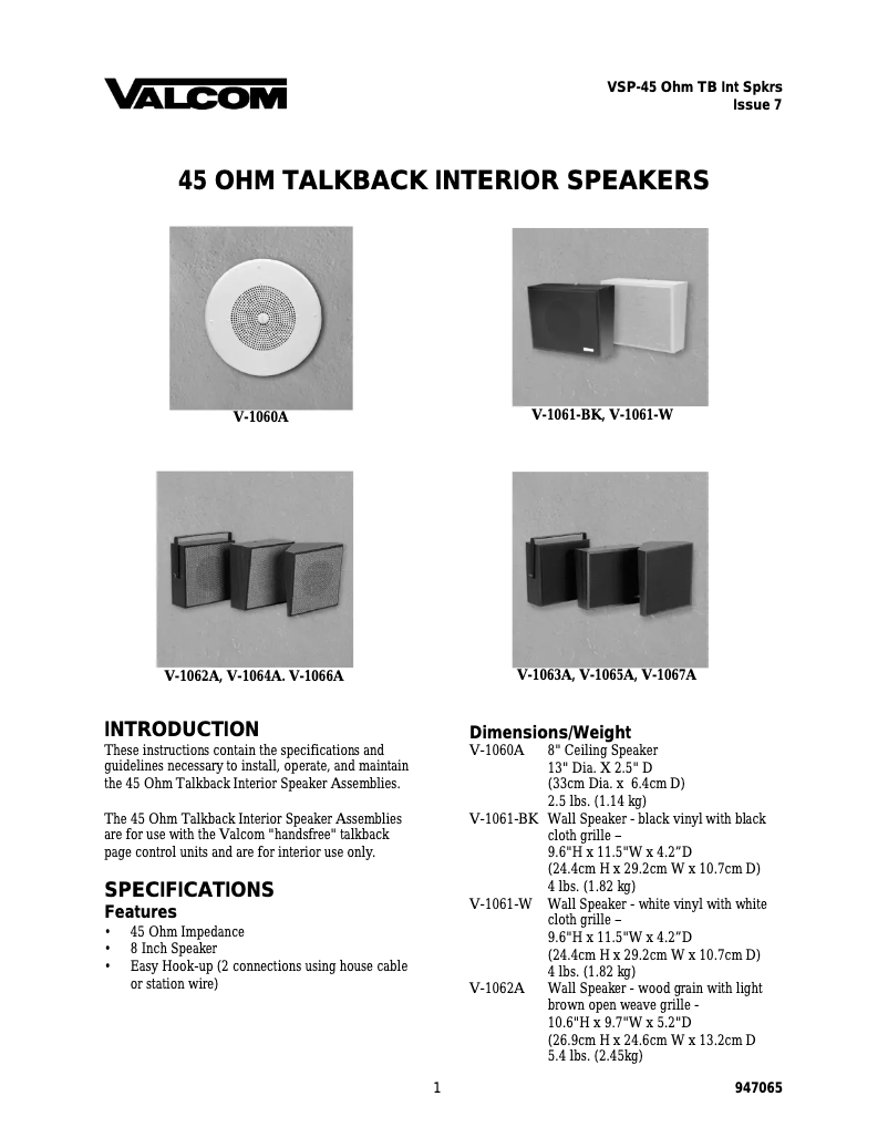 Página 1 del manual Manual de usuario Valcom V-1065A
