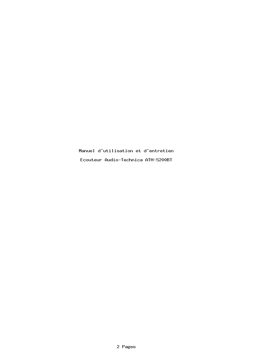 Page 1 de la notice Manuel d'utilisation et d'entretien Audio-Technica ATH-S200BT