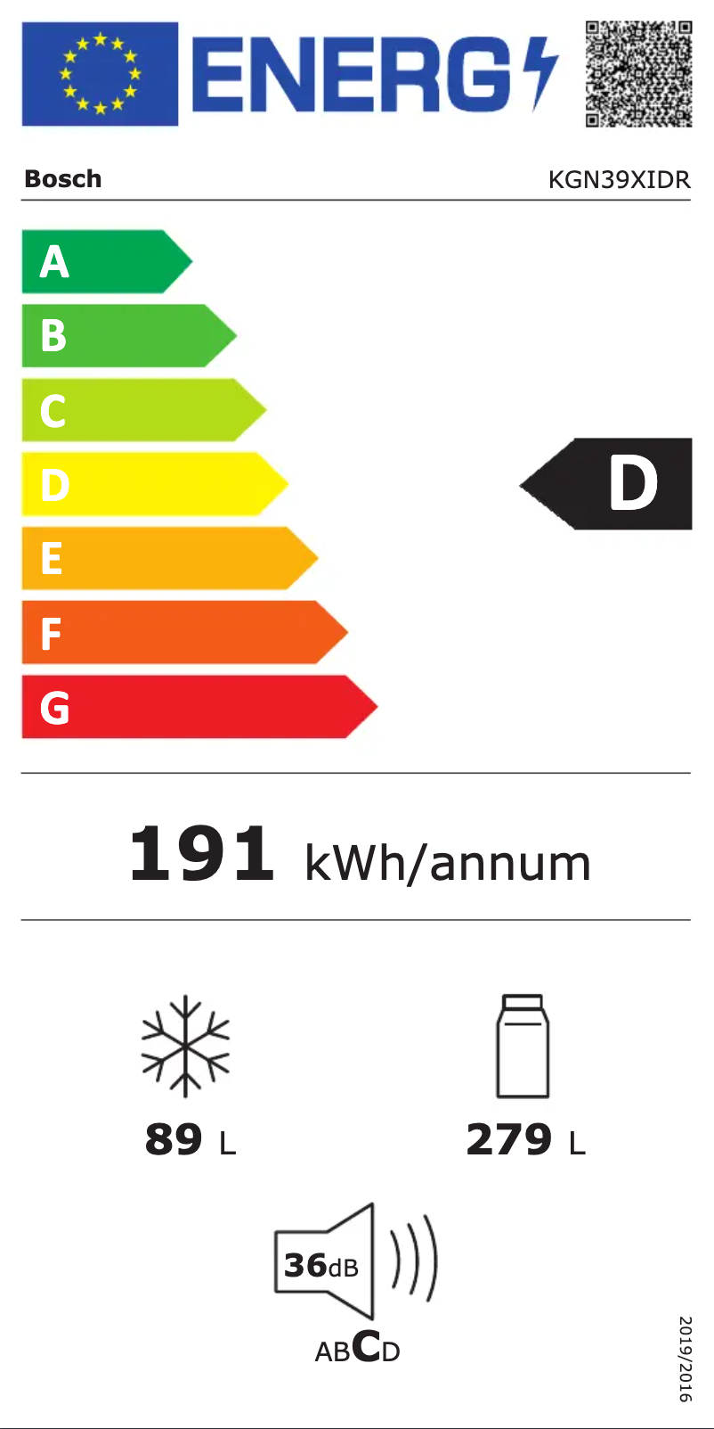 Page 1 of the manual Energy Label Bosch KGN39XIDR