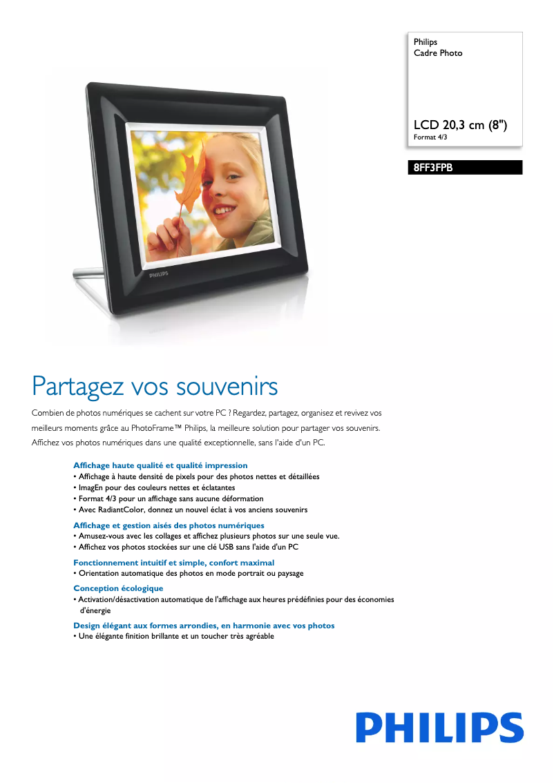 Página 1 del manual Ficha técnica Philips 8FF3FPB