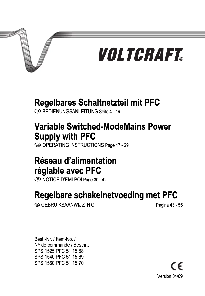 Page 1 de la notice Manuel utilisateur Voltcraft SPS 1540 PFC