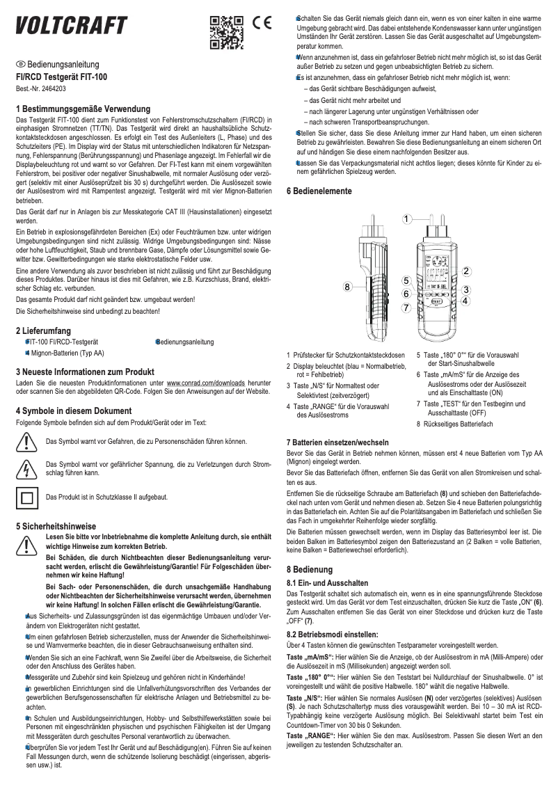 Page 1 de la notice Manuel utilisateur Voltcraft FIT-100