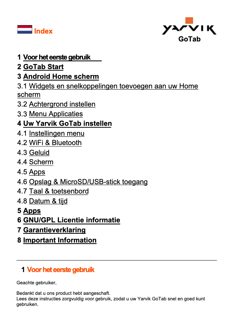 Page 1 de la notice Manuel utilisateur Yarvik GoTab TAB469